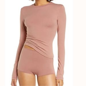 Skims // cotton collection // jersey long sleeve tee // S // color rose clay